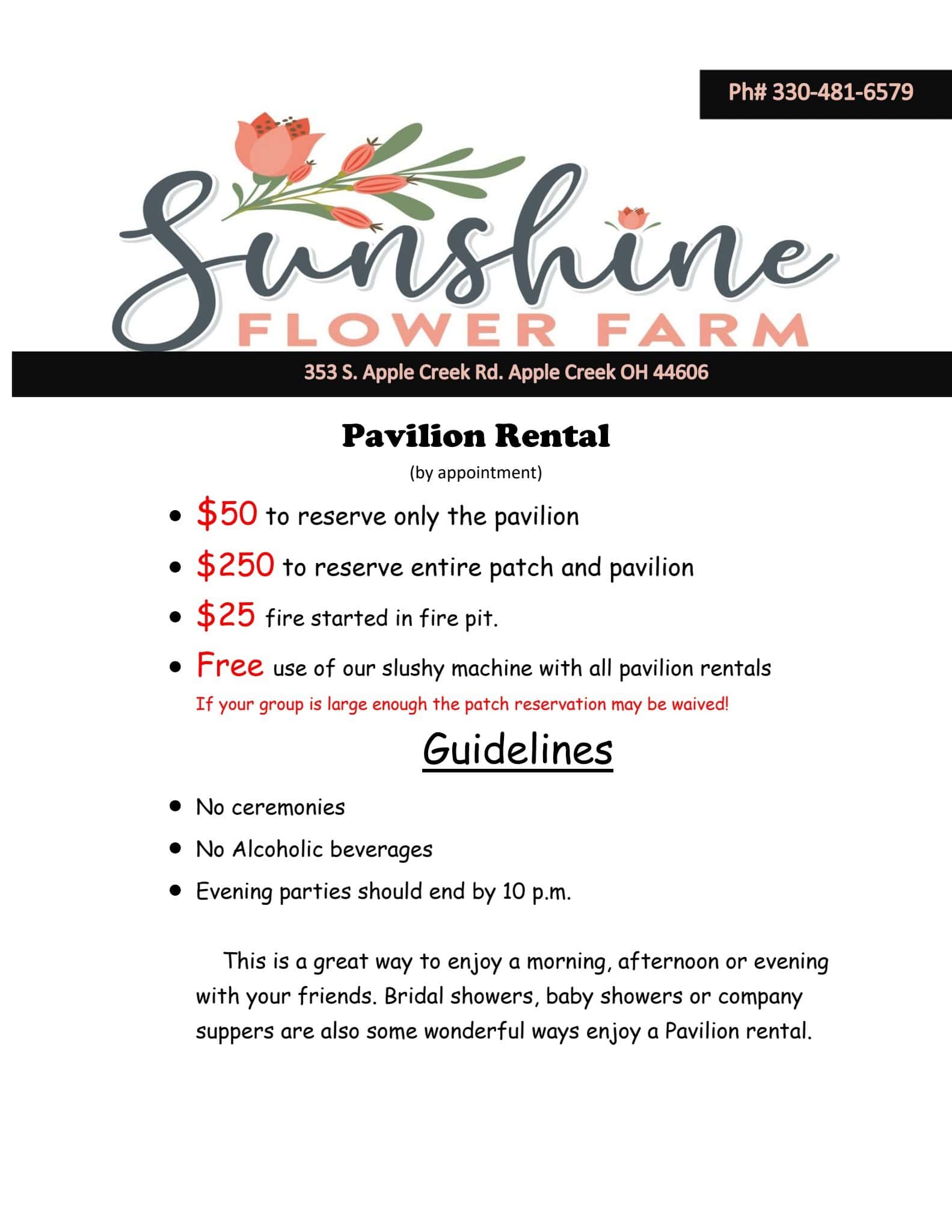 Pavilion-Rental At Sunshine Flower Farm Apple Creek OH