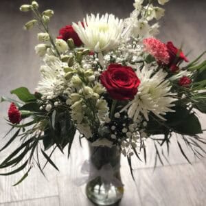 Red Rose & White Mum Vase Arrangement