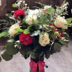 Red Carnation & White Rose Arrangement
