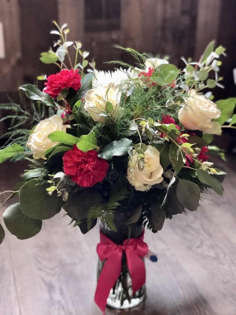 Red Carnation & White Rose Arrangement